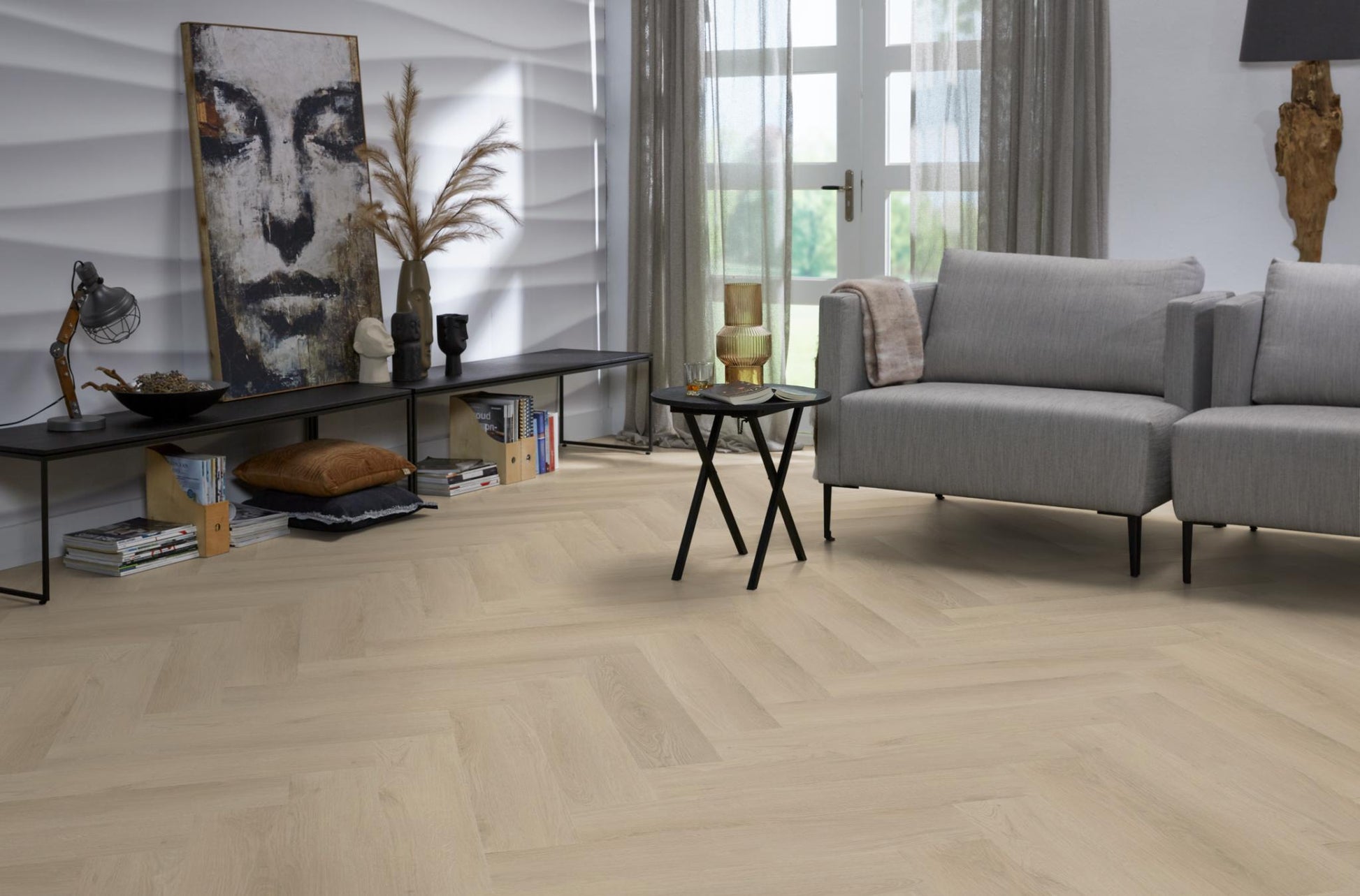 Floorlife Yup Merton Herringbone Beige Dryback PVC