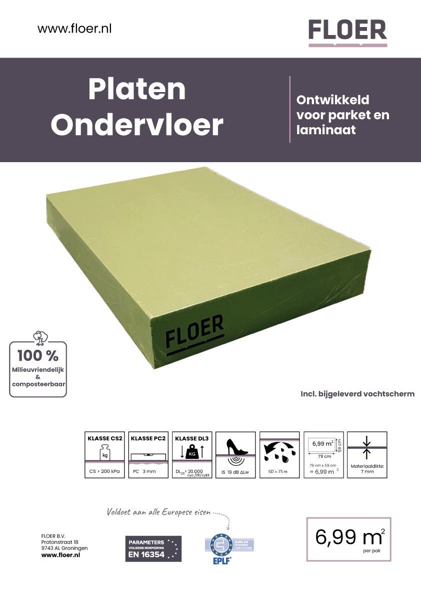 Floer Ondervloer Groene Platen Incl. Vochtscherm (6,99m2) - Solza.nl