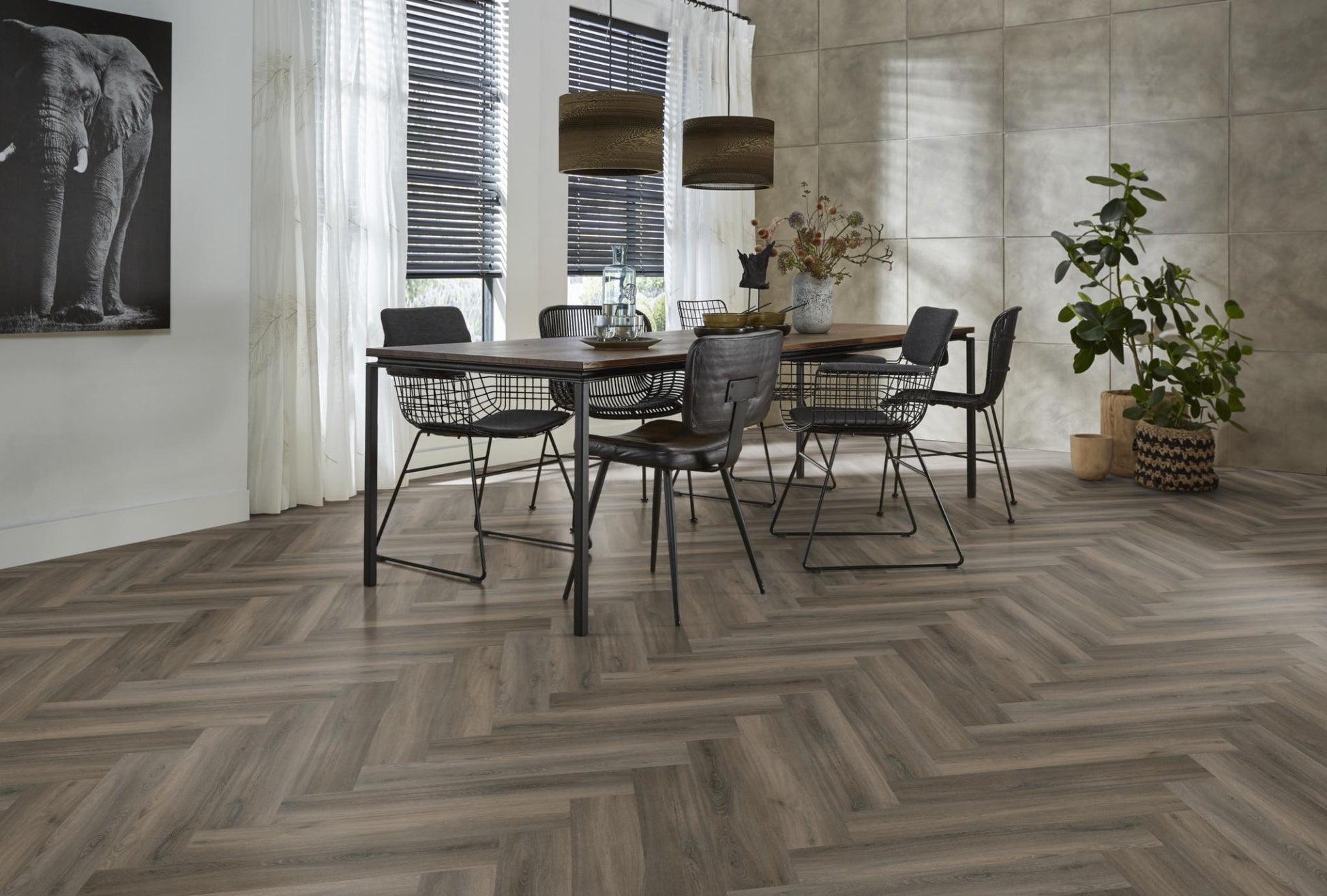 Floorlife Yup Herringbone Paddington Dark Grey Dryback PVC - Solza.nl