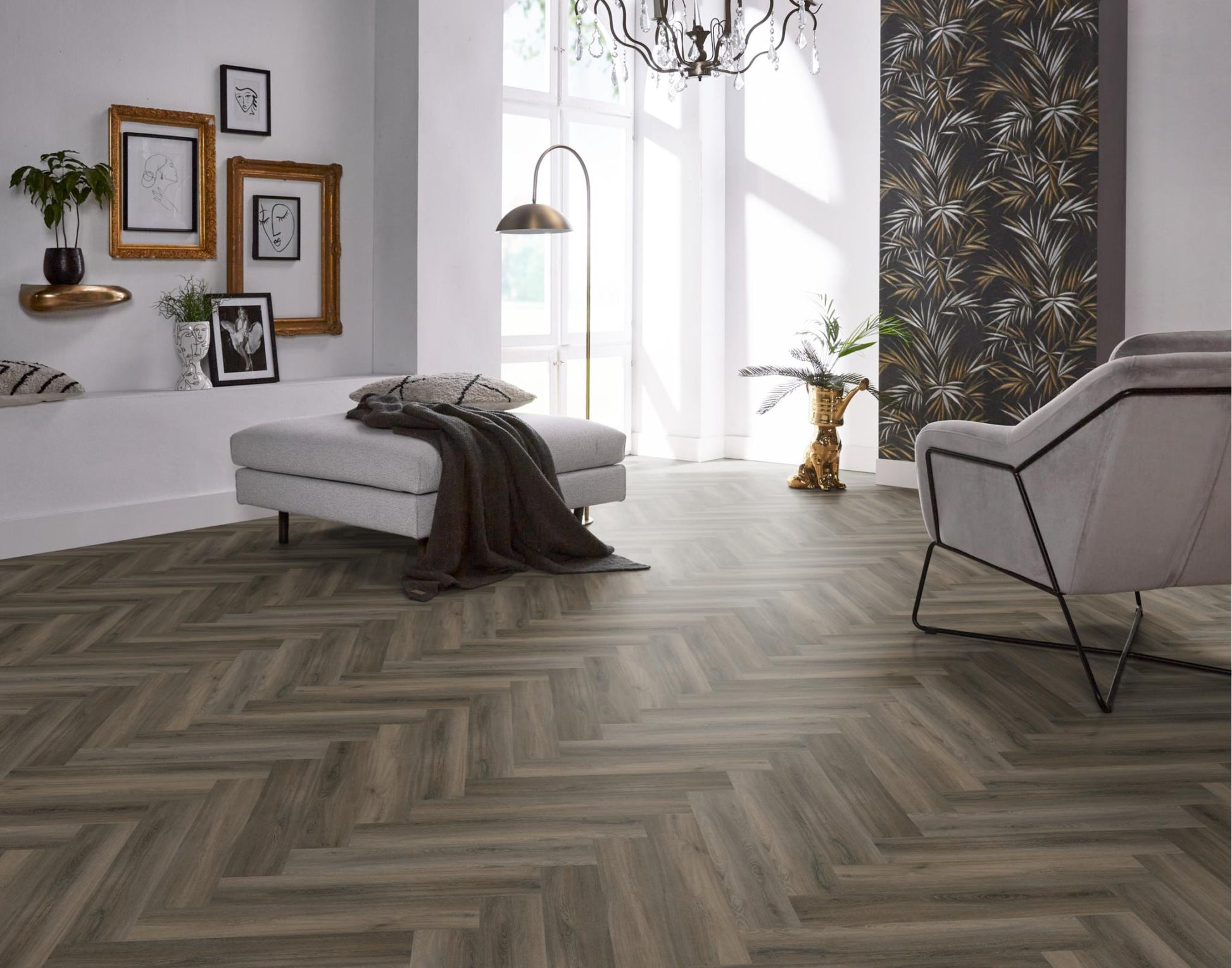 Floorlife Yup Herringbone Paddington Dark Grey Dryback PVC - Solza.nl