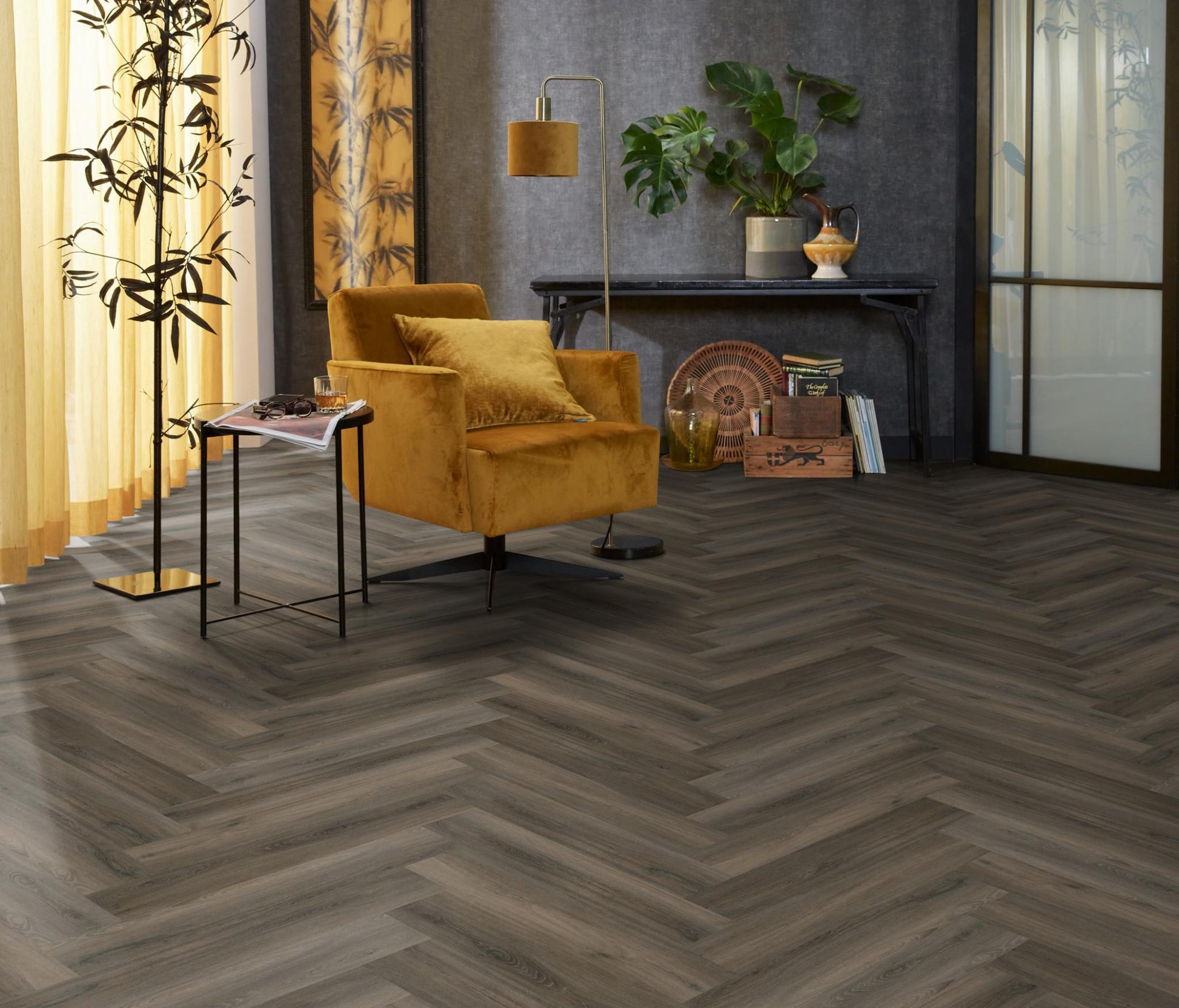 Floorlife Yup Herringbone Paddington Dark Grey Dryback PVC - Solza.nl