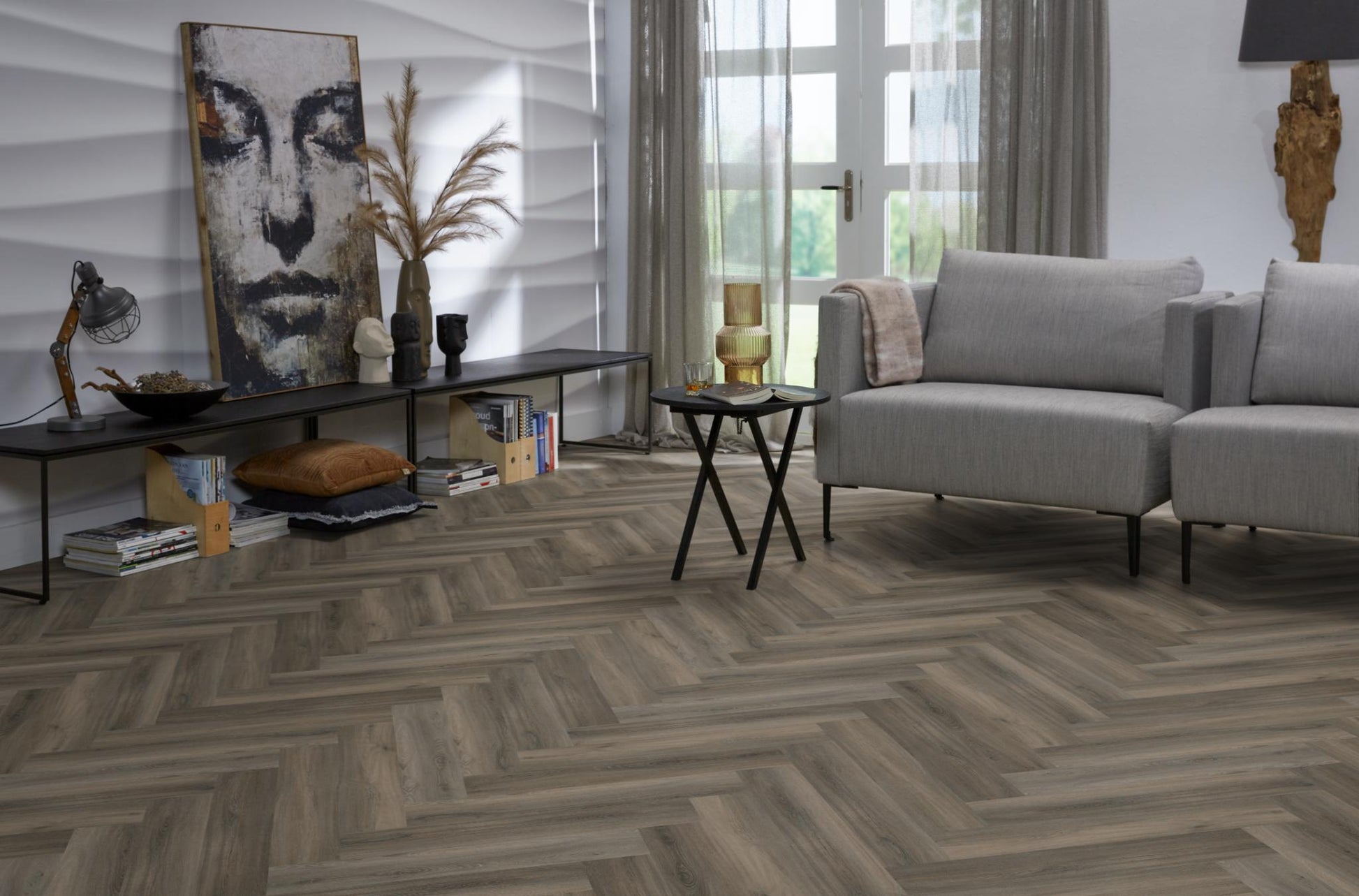 Floorlife Yup Herringbone Paddington Dark Grey Dryback PVC - Solza.nl