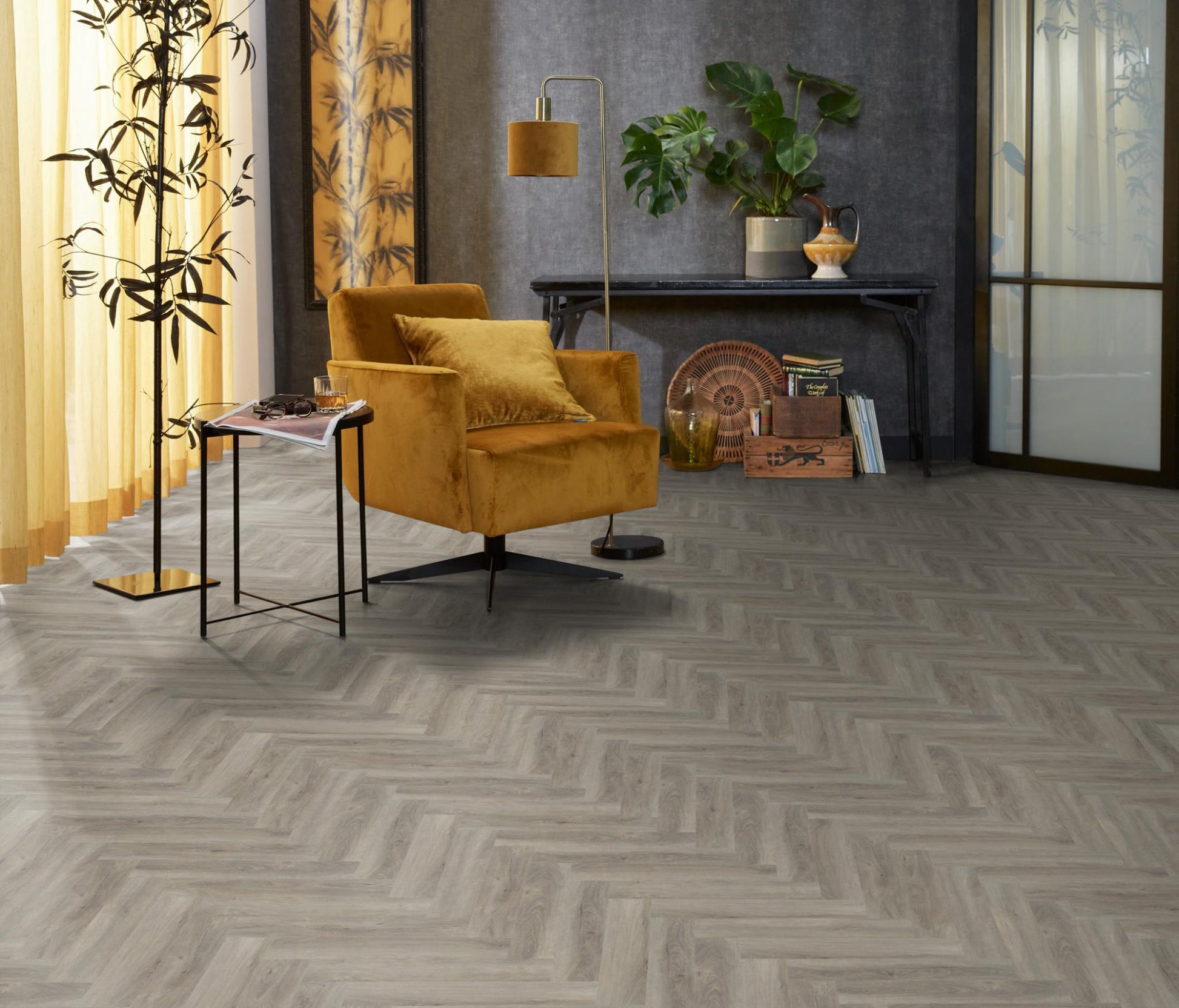 Floorlife Yup Herringbone Parramatta Light Grey Dryback PVC - Solza.nl