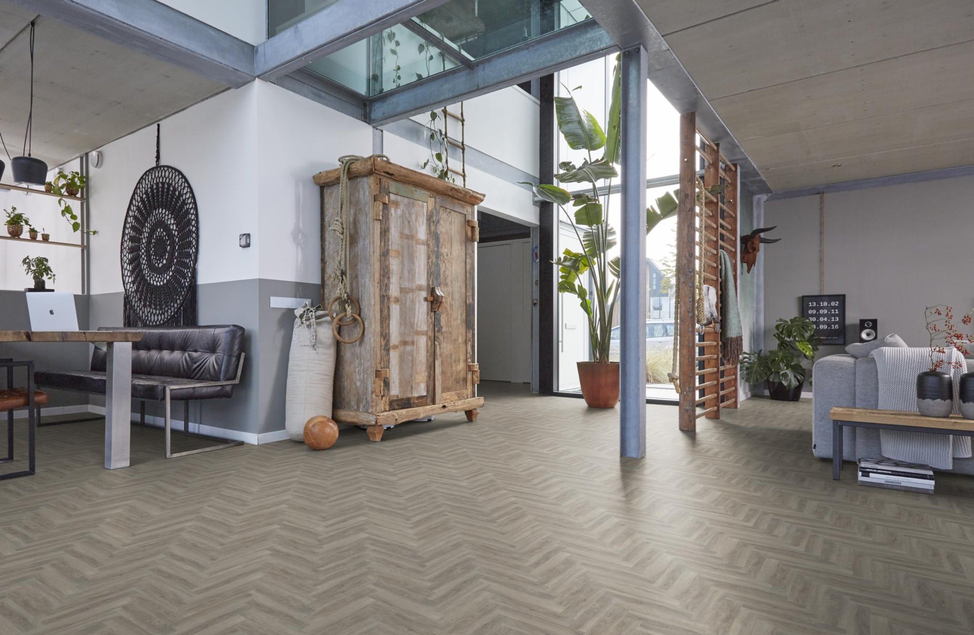 Floorlife Yup Herringbone Parramatta Light Grey Dryback PVC - Solza.nl