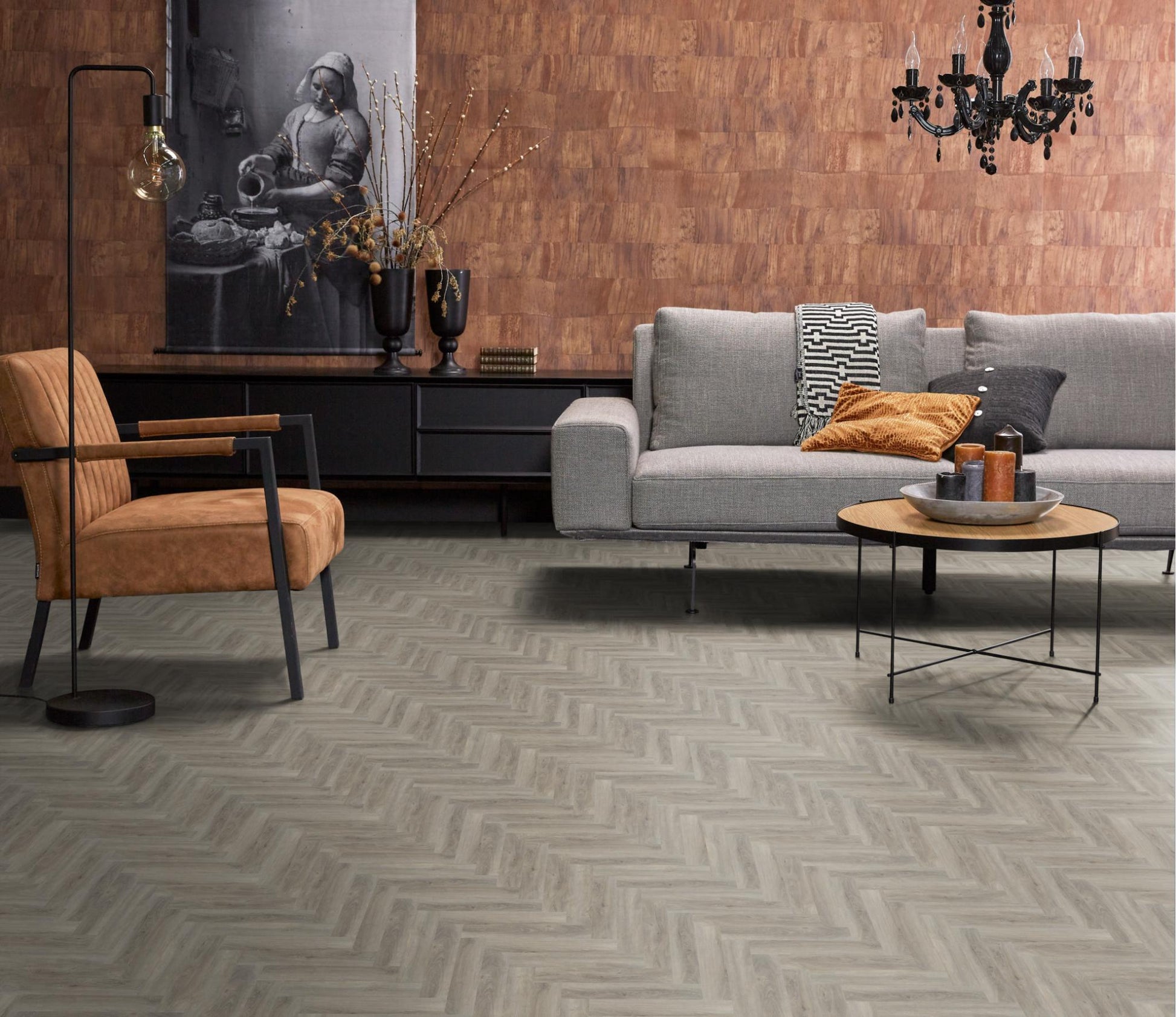 Floorlife Yup Herringbone Parramatta Light Grey Dryback PVC - Solza.nl