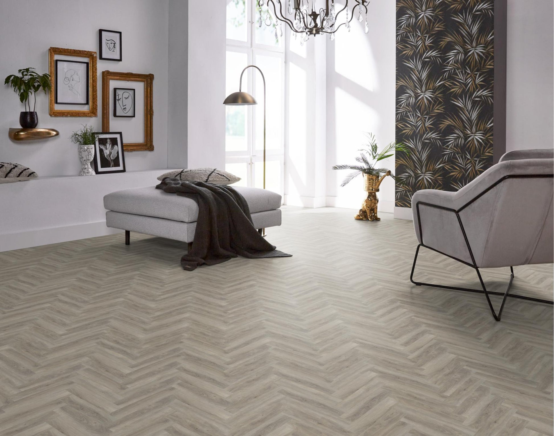 Floorlife Yup Herringbone Parramatta Light Grey Dryback PVC - Solza.nl