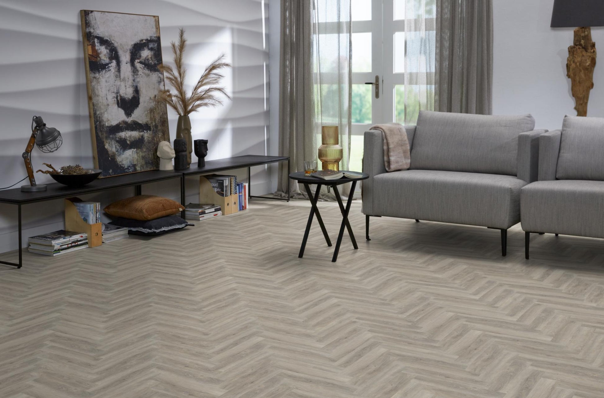 Floorlife Yup Herringbone Parramatta Light Grey Dryback PVC - Solza.nl