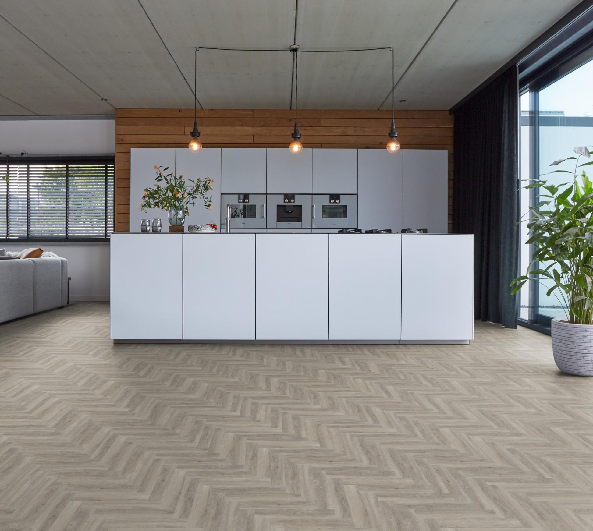 Floorlife Yup Herringbone Parramatta Light Grey Dryback PVC - Solza.nl