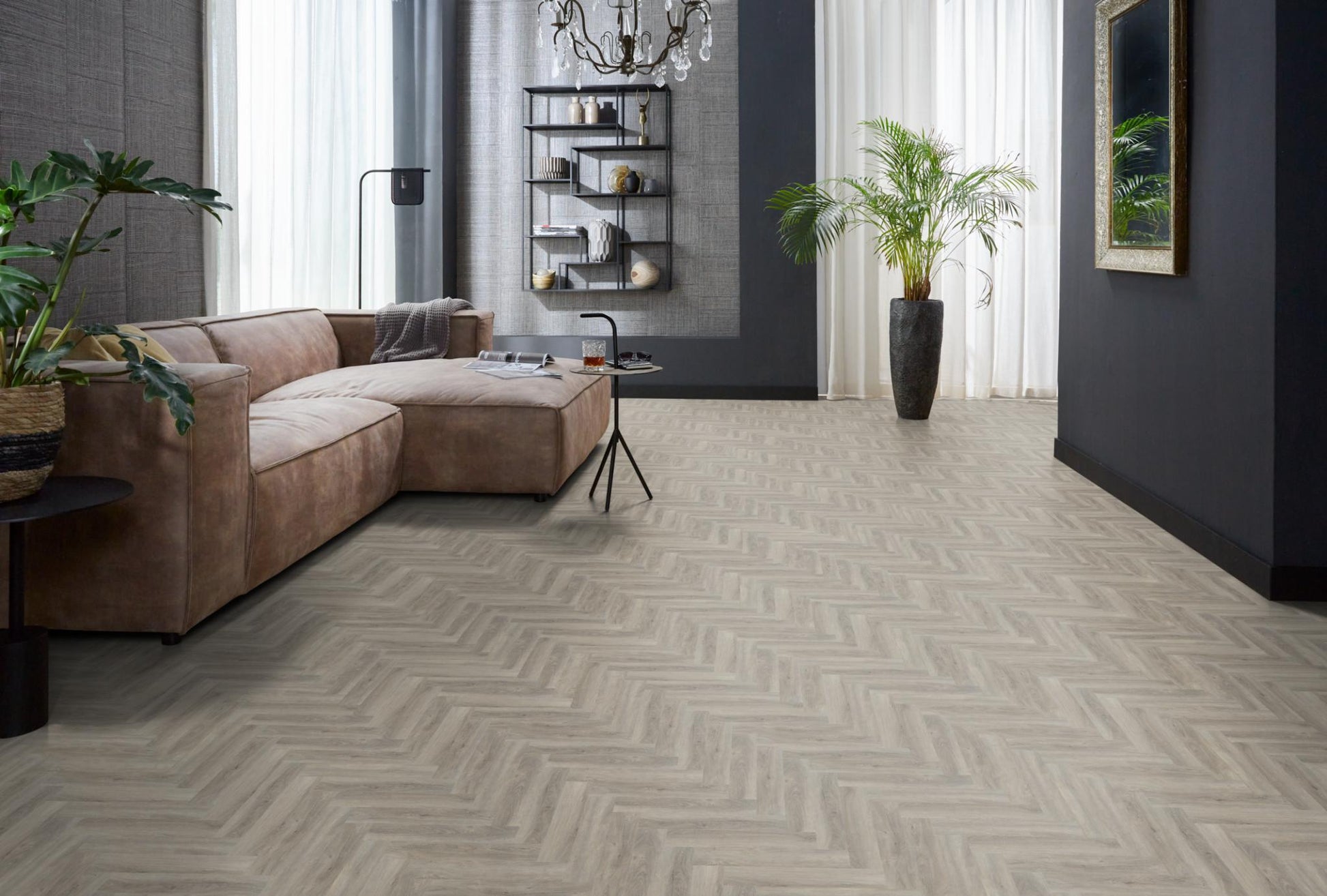 Floorlife Yup Herringbone Parramatta Light Grey Dryback PVC - Solza.nl