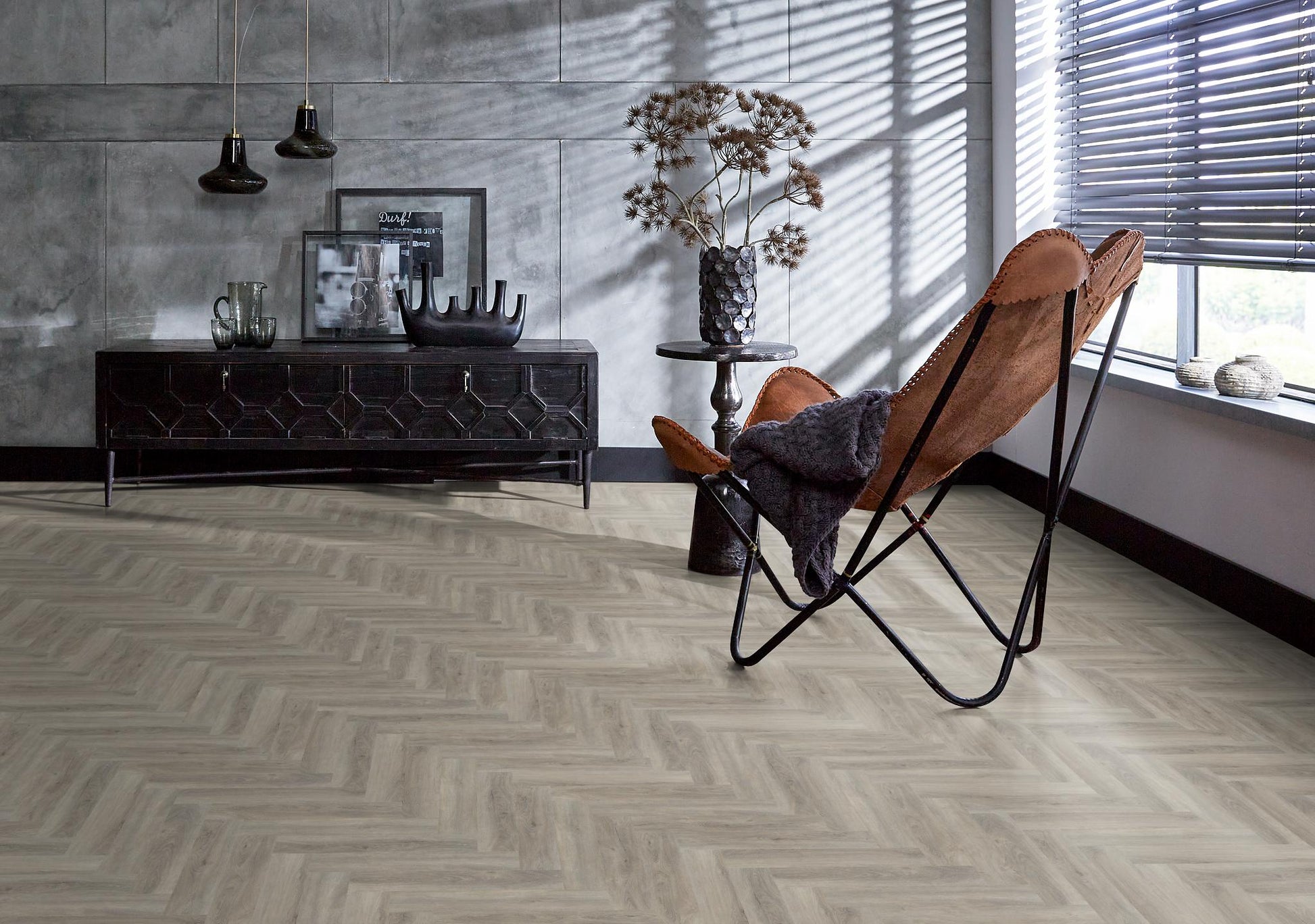 Floorlife Yup Herringbone Parramatta Light Grey Dryback PVC - Solza.nl