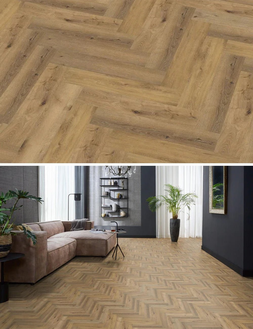 Floorlife Yup Herringbone Sydney Harbour Dark Oak Dryback PVC - Rustiek visgraat - Solza.nl