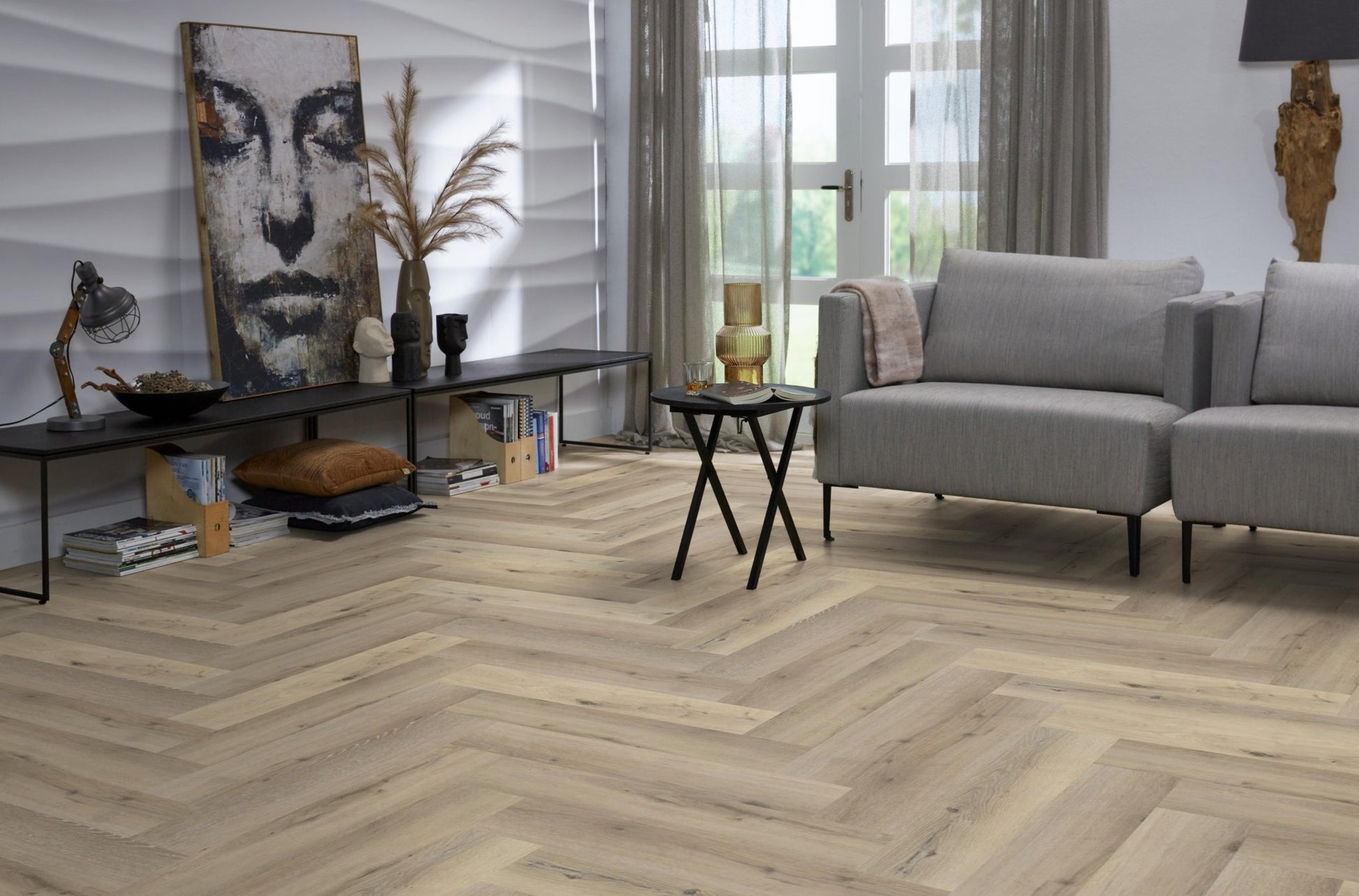 Floorlife Yup Herringbone Sydney Harbour Light Oak Dryback PVC - Visgraat licht rustiek - Solza.nl