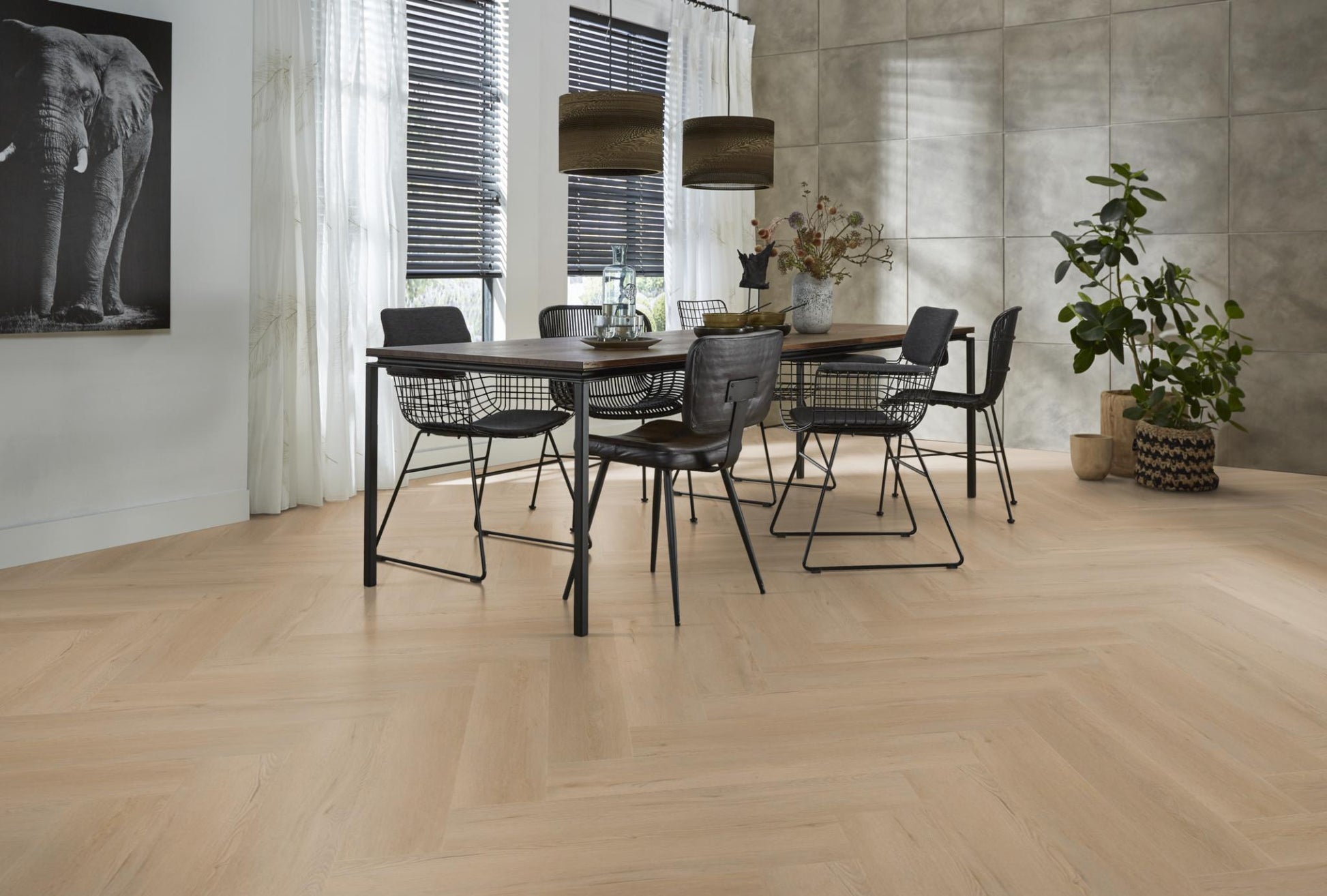 Floorlife Yup Leyton Herringbone Beige Dryback PVC - Solza.nl