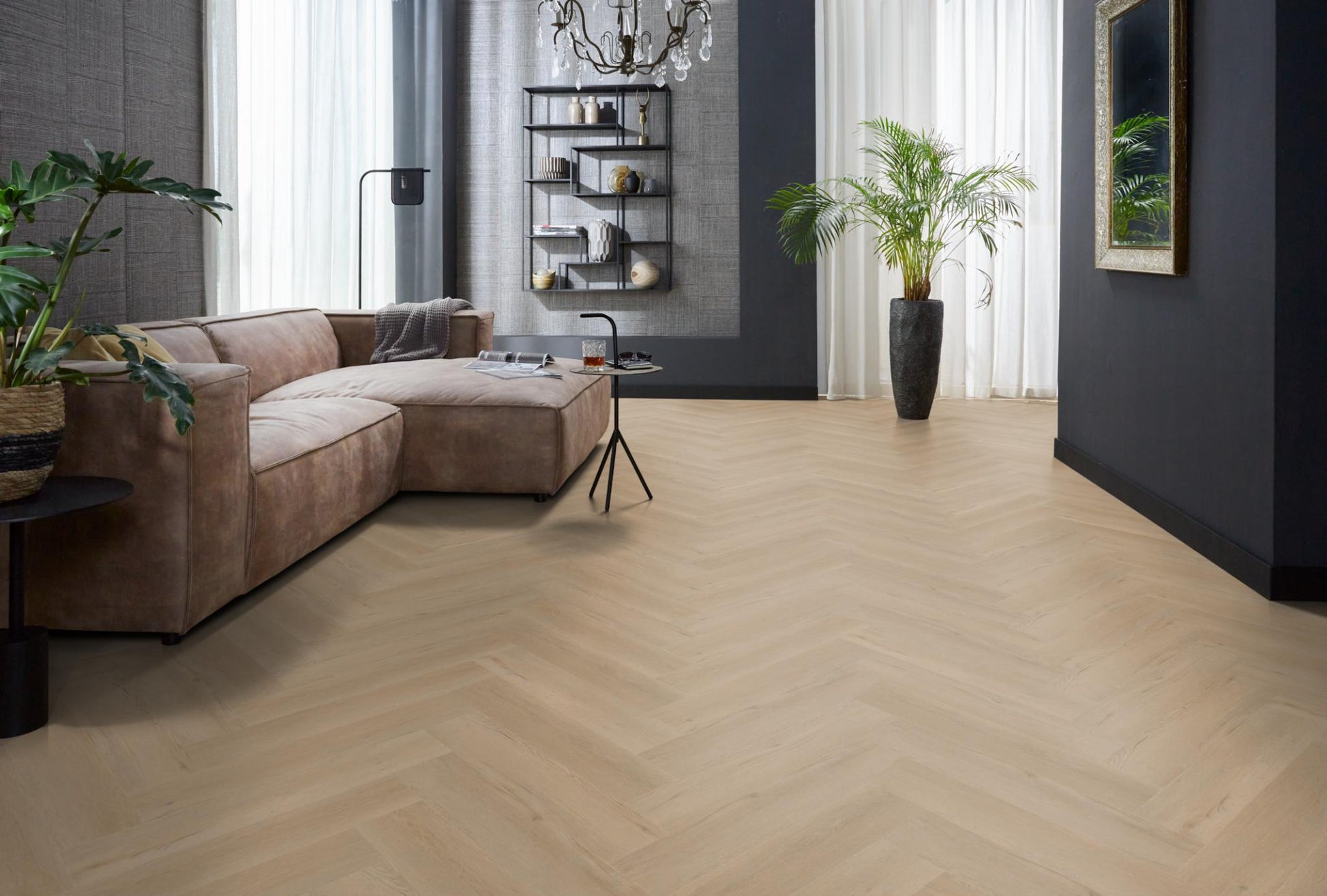 Floorlife Yup Leyton Herringbone Beige Dryback PVC - Solza.nl