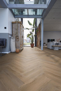 Floorlife Yup Leyton Herringbone Natural Oak Dryback PVC - Visgraat grijs/bruin - Solza.nl