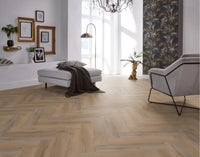 Floorlife Yup Leyton Herringbone Natural Oak Dryback PVC - Visgraat grijs/bruin - Solza.nl