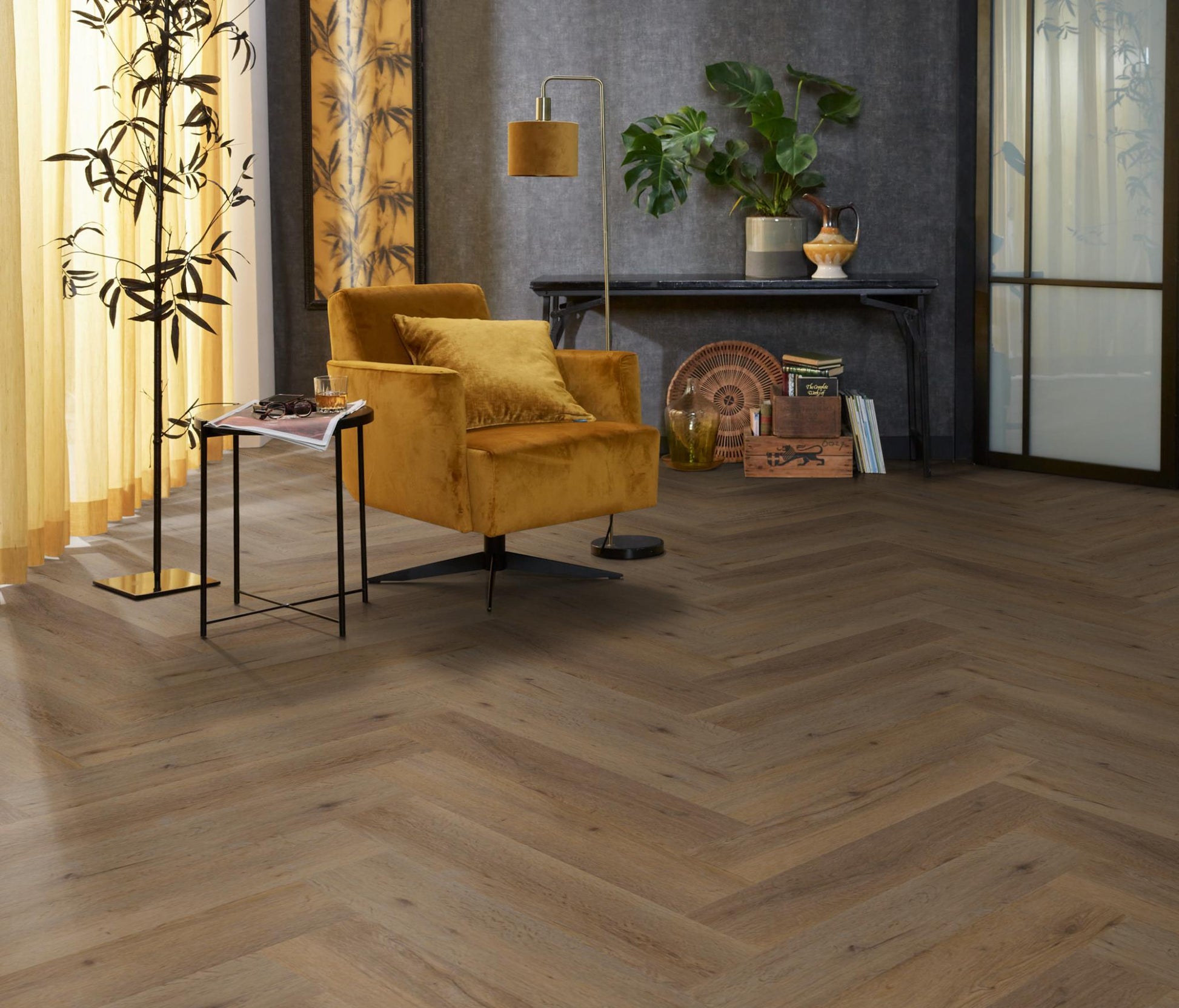 Floorlife Yup Leyton Herringbone Smoky Dryback PVC - Solza.nl