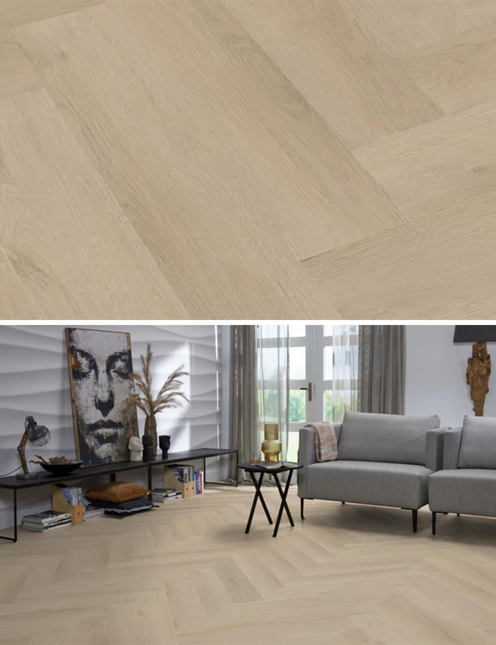 Floorlife Yup Merton Herringbone Beige Dryback PVC - Solza.nl