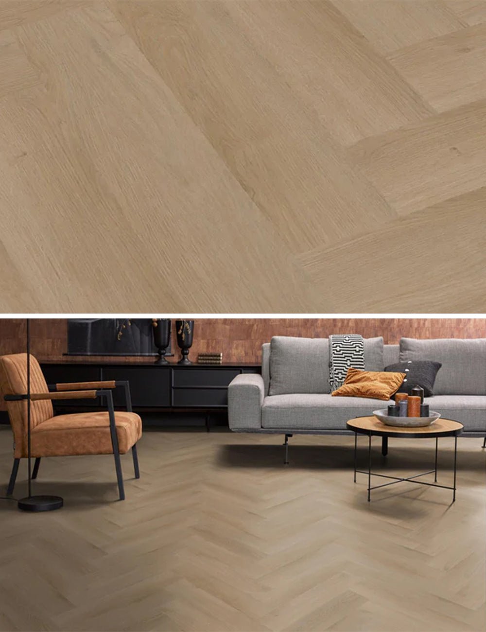 Floorlife Yup Merton Herringbone Natural Oak Dryback PVC - Solza.nl