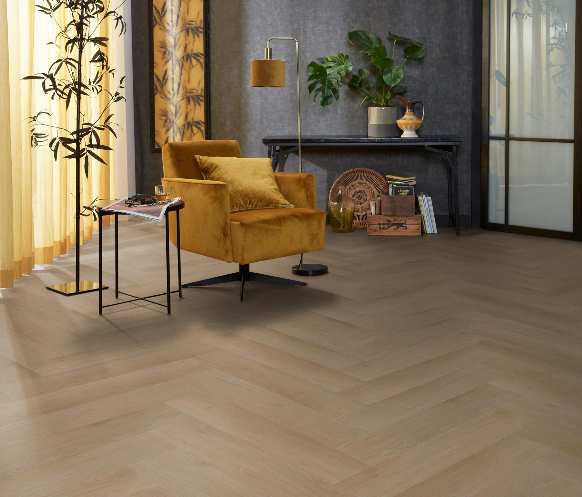 Floorlife Yup Merton Herringbone Natural Oak Dryback PVC - Solza.nl