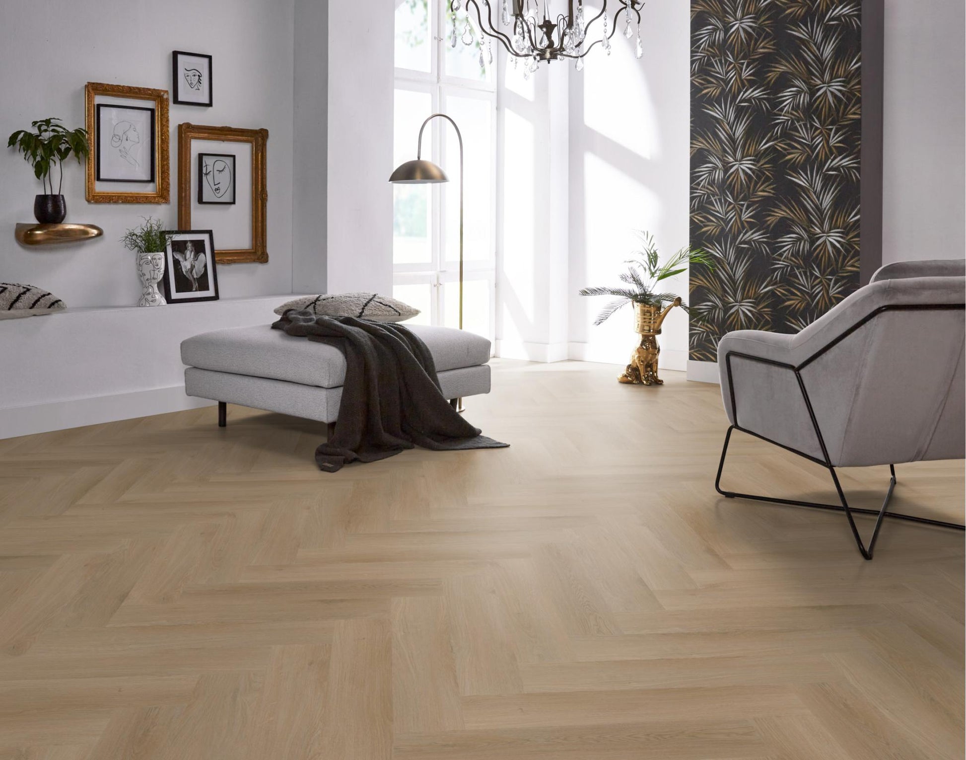 Floorlife Yup Merton Herringbone Natural Oak Dryback PVC - Solza.nl